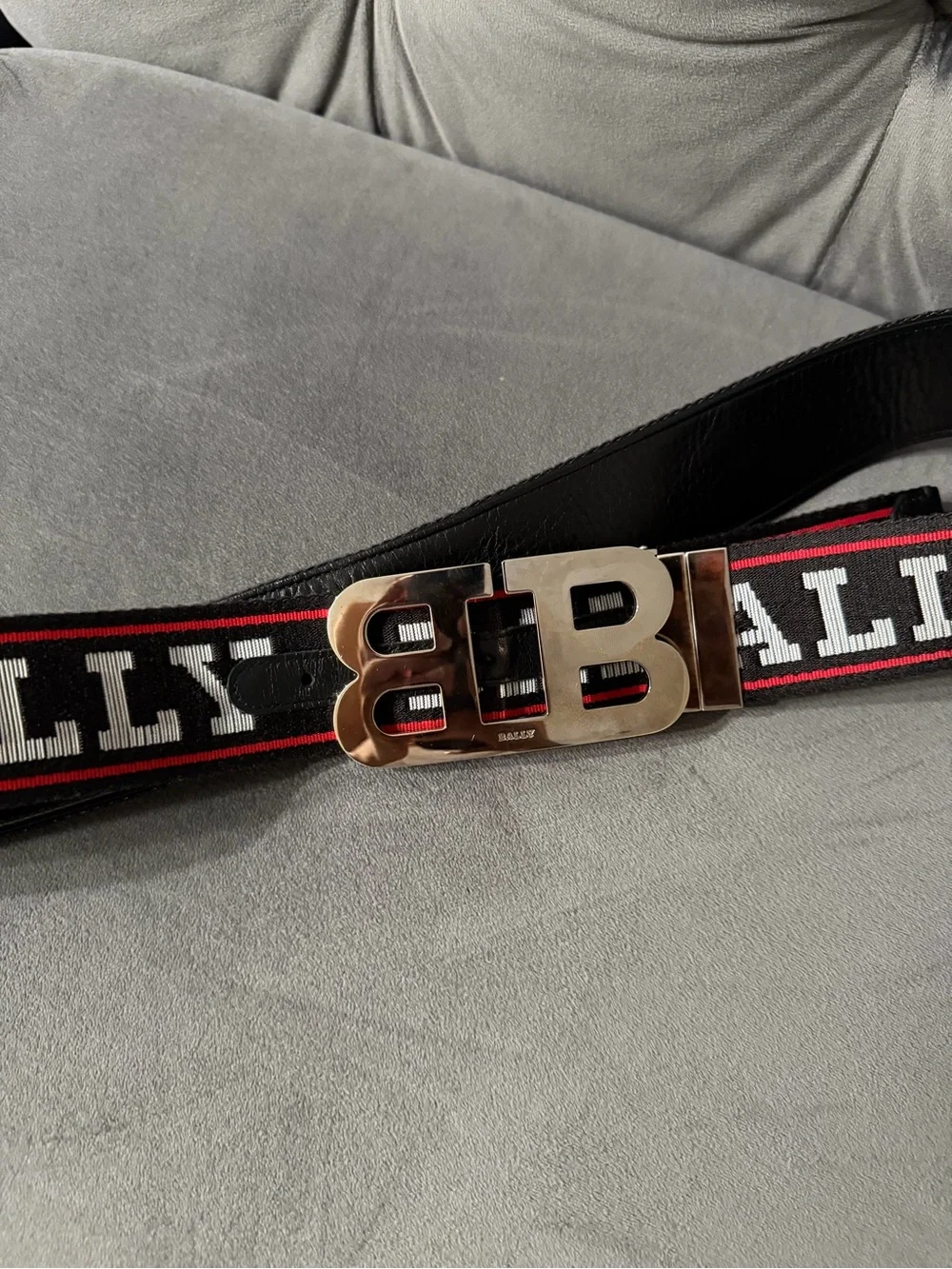 Bally Black Webbing Logo Belt with Gold Double-B Buckle